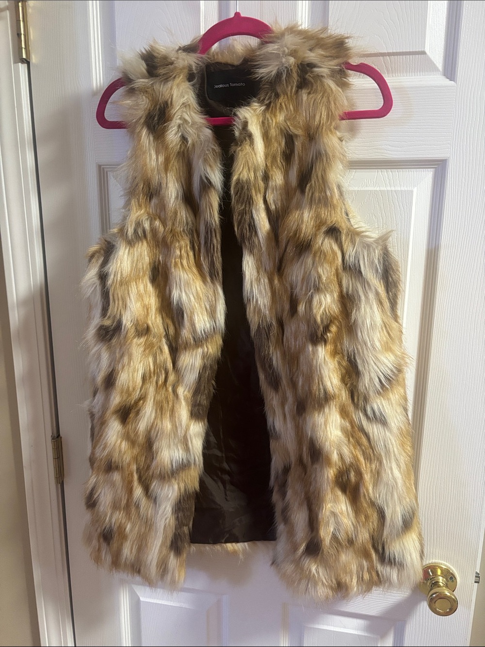 Jealous Tomato Faux Fur Sleeveless Vest in Blonde Brown Multi